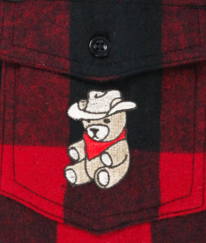 Teddy Bear Cowboy Embroidered Mens Premium Yarn-Dyed Long Sleeve Flannel Shirt - - Riot Society