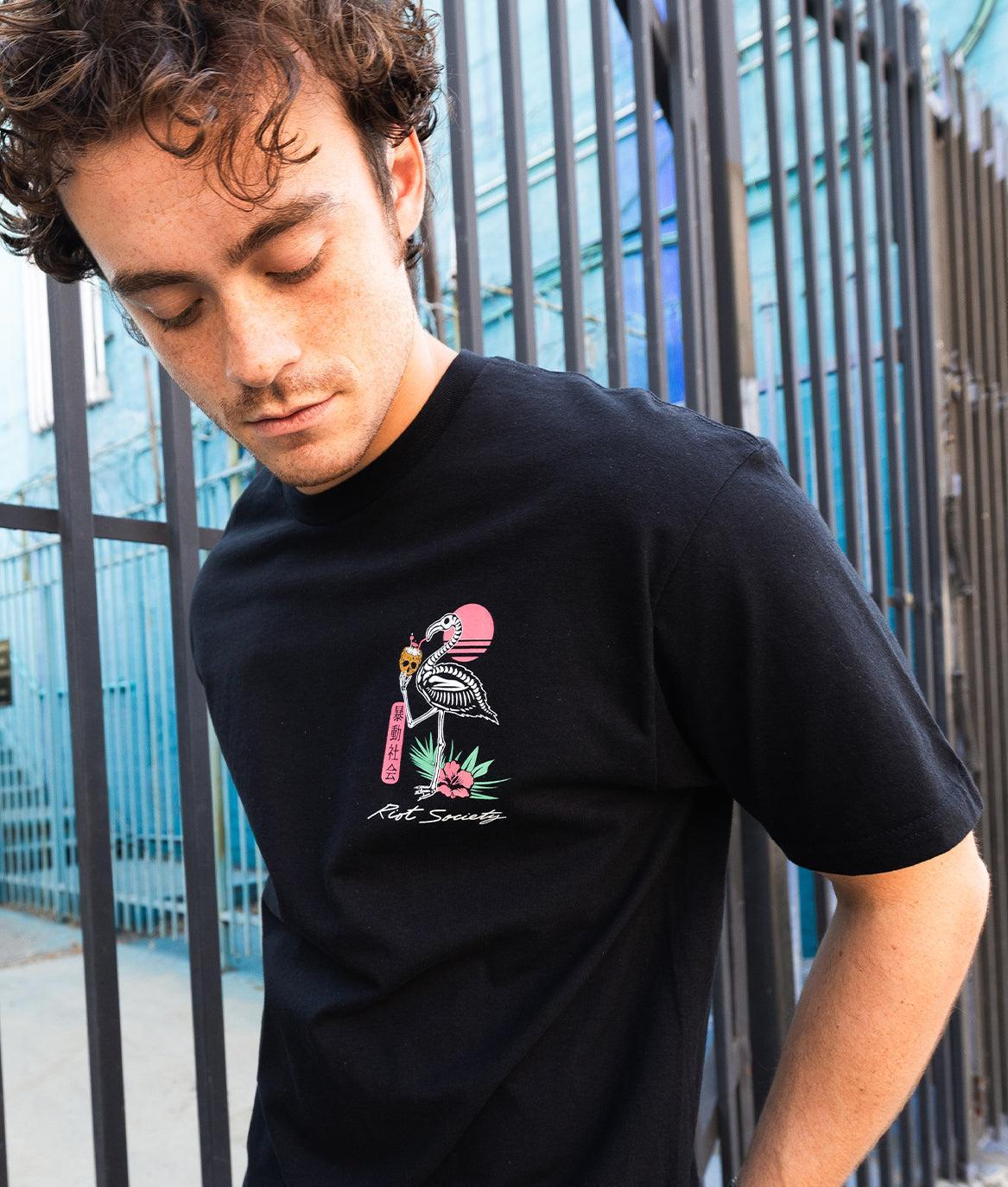 Tropical Skeleton Flamingo Mens T-Shirt - - Riot Society