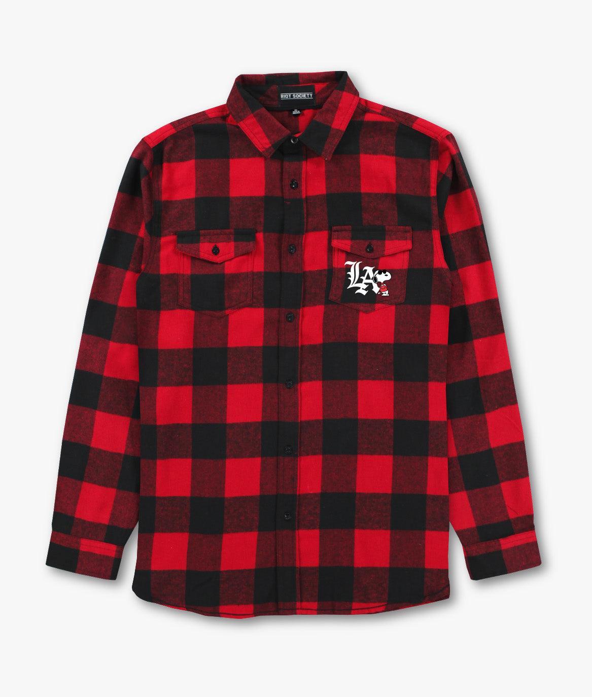Peanuts Snoopy LA Chill Embroidered Mens Flannel Shirt - - Riot Society