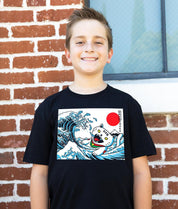 Sugee Kanji Great Wave Lucky Cat Boys Tee - Black - - Riot Society