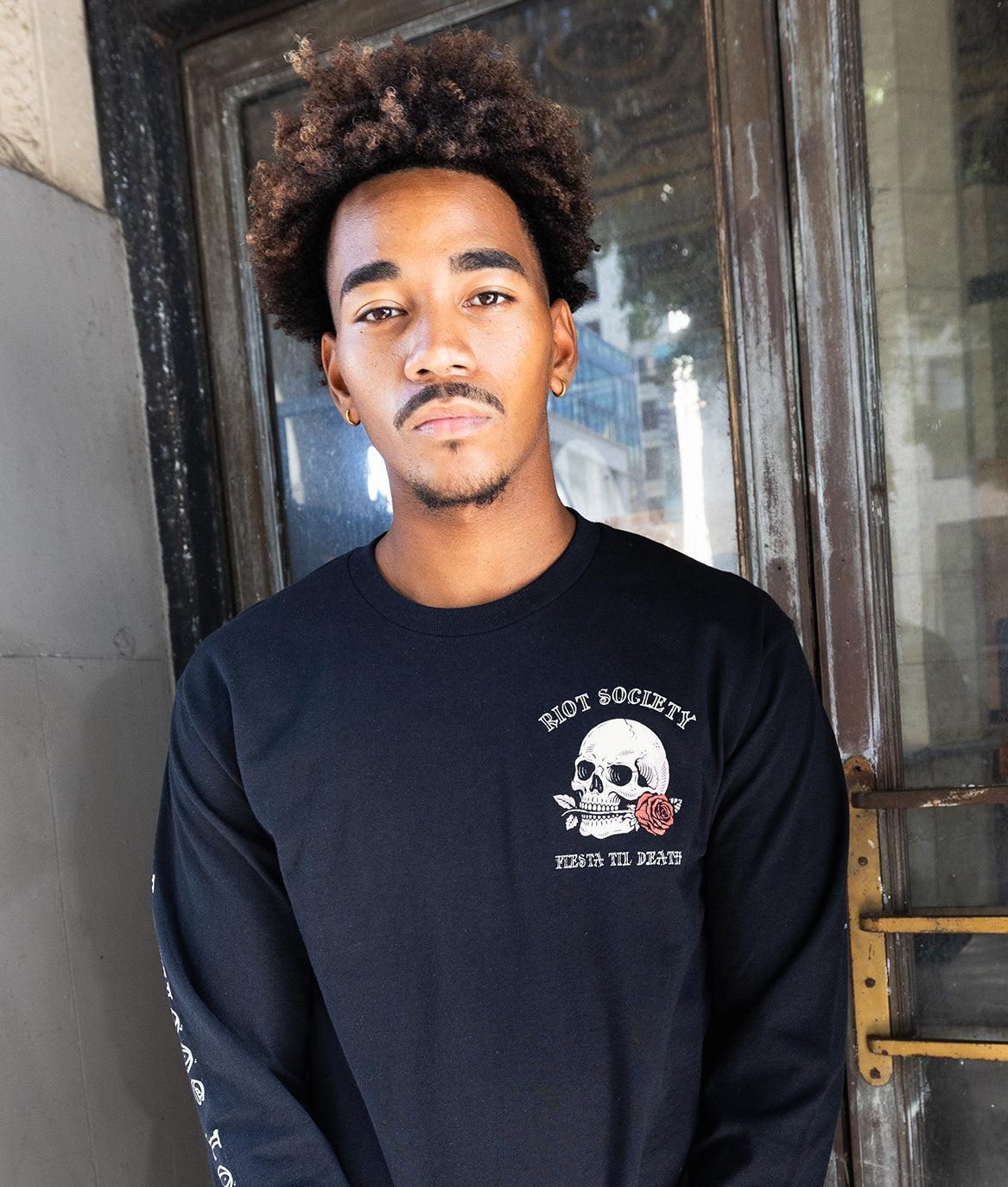 Fiesta Til Death Poster Mens Long Sleeve T-Shirt - Black - - Riot Society