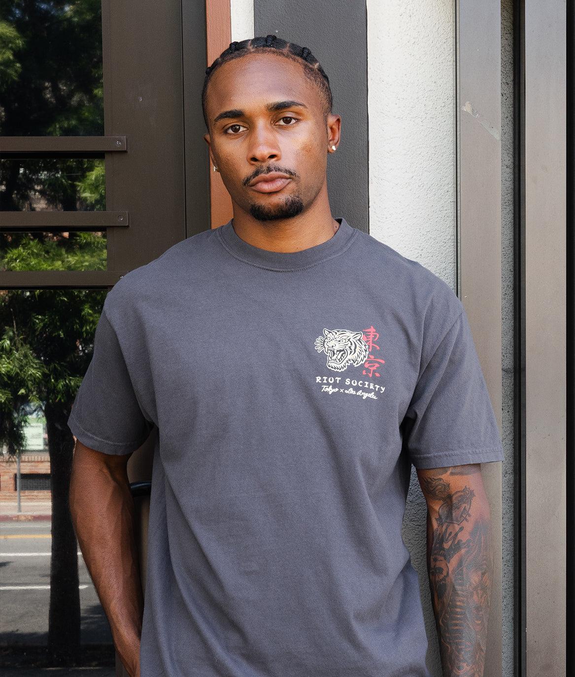 Japan Feeling Lucky Tiger Puff Premium Wash Mens T-Shirt - - Riot Society