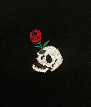 Skull Rose Embroidered Mens T-Shirt - - Riot Society