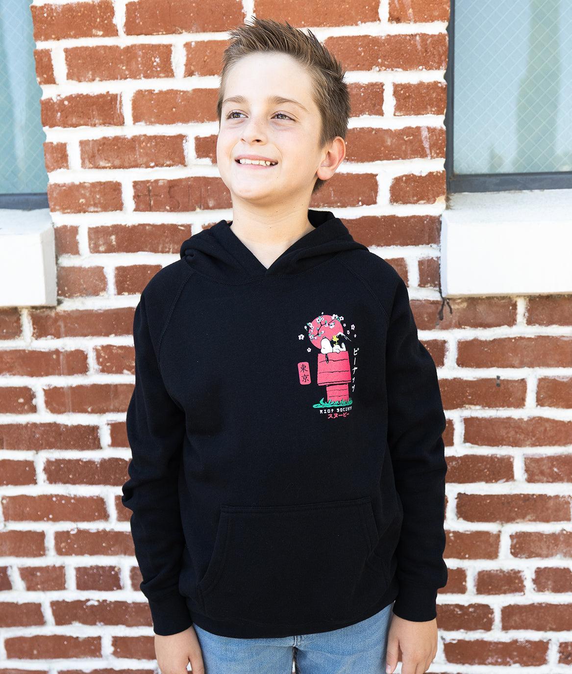 Peanuts Snoopy Doghouse Japan Boys Hoodie - Black - - Riot Society