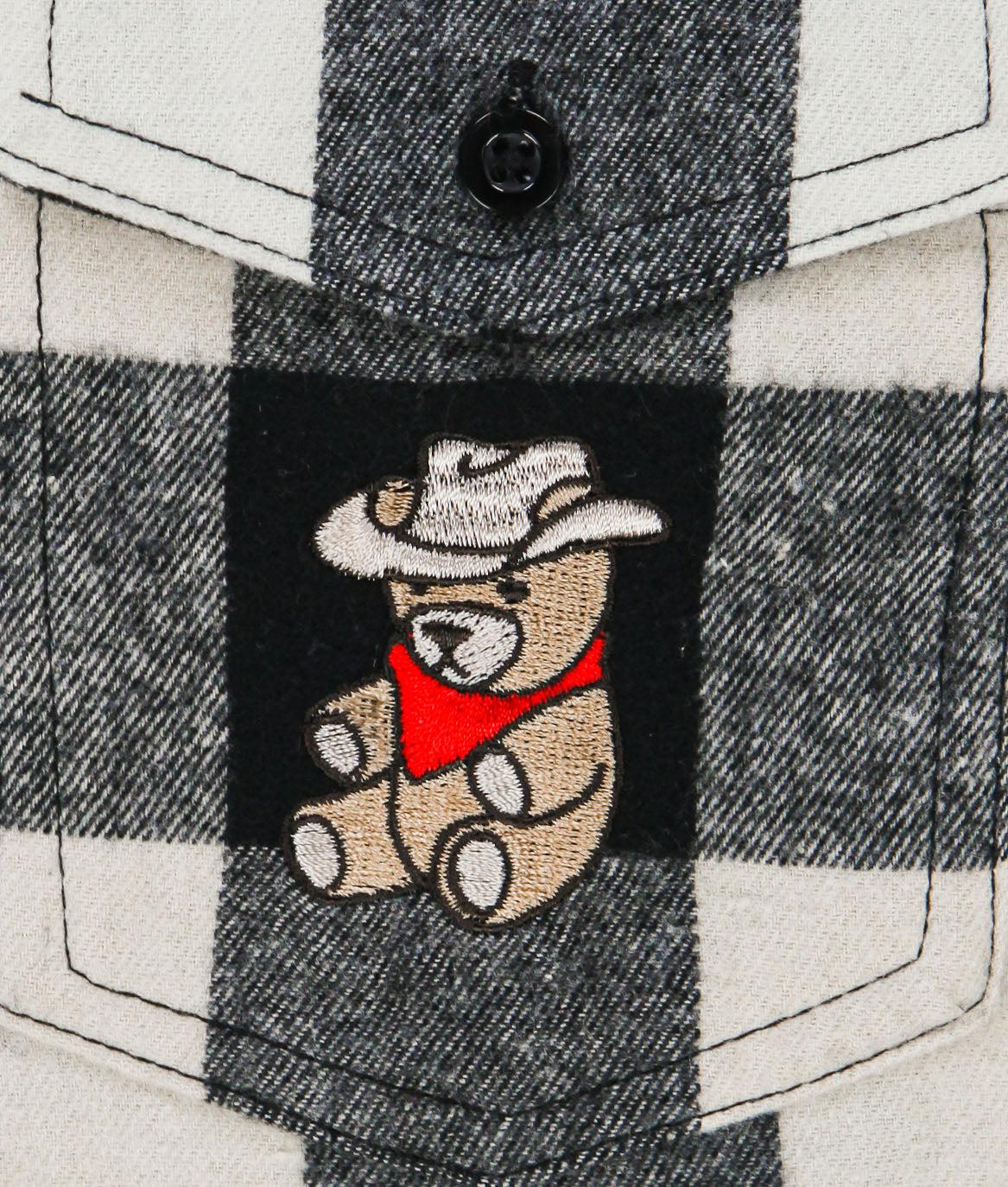 Teddy Bear Cowboy Embroidered Mens Premium Yarn-Dyed Long Sleeve Flannel Shirt - - Riot Society