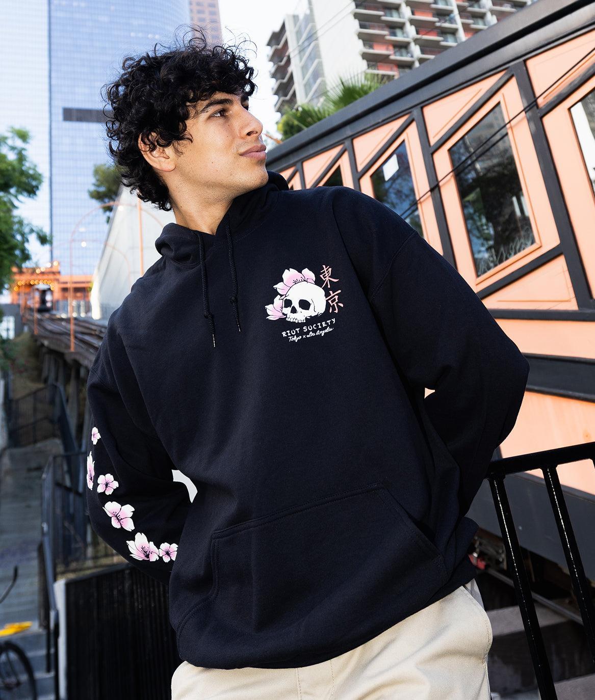 Japan Koi Tattoo Blossom Kanji Mens Hoodie - Black - - Riot Society