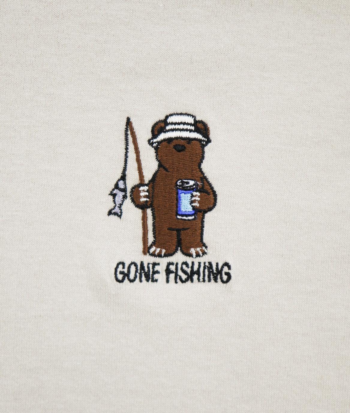 Gone Fishing Bear Embroidered Mens T-Shirt - - Riot Society