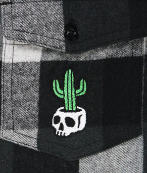 Cactus Skull Embroidered Mens Premium Yarn-Dyed Long Sleeve Flannel Shirt Sale - - Riot Society