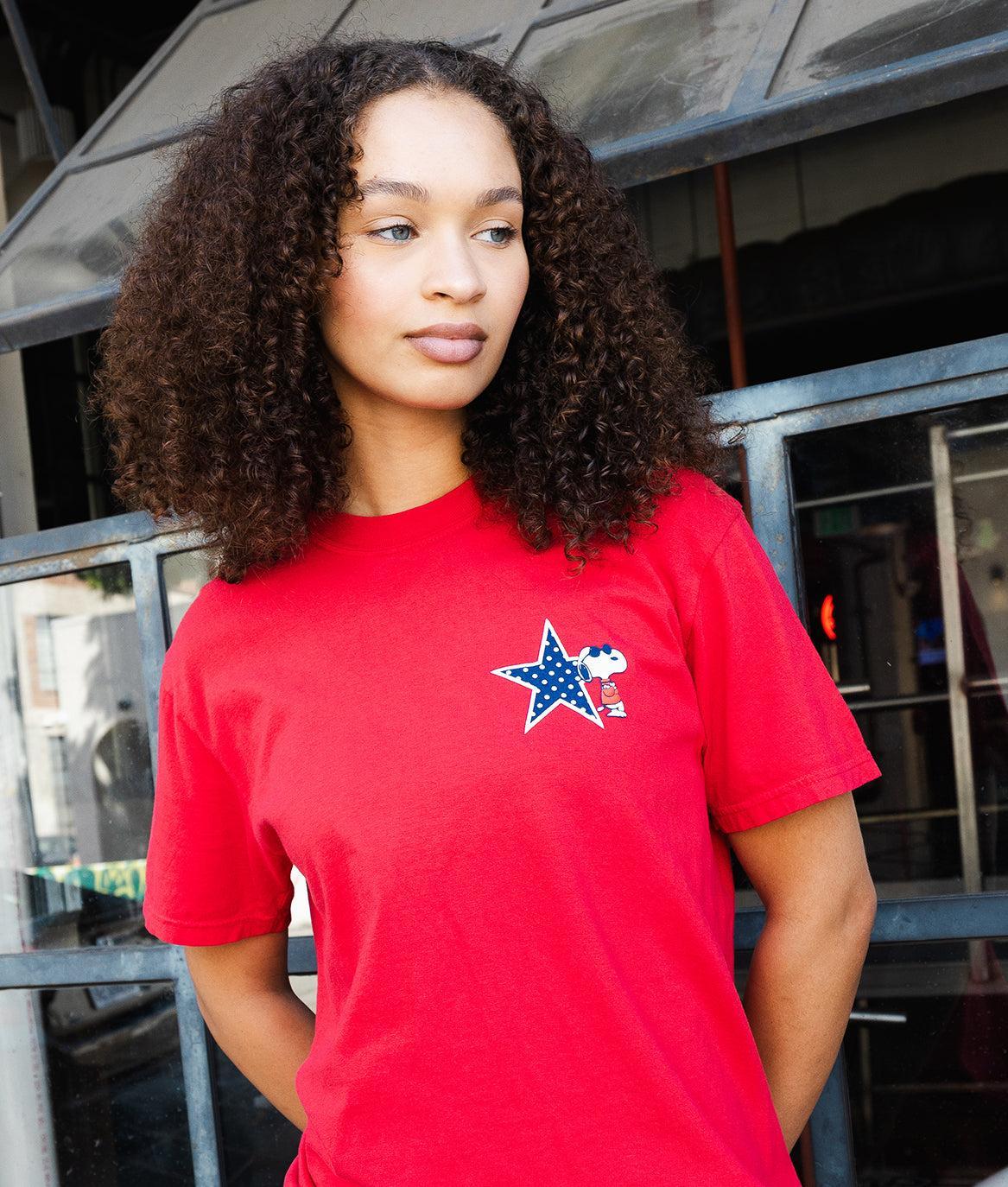 Peanuts Snoopy USA Puff Boyfriend Tee - Red - - Riot Society