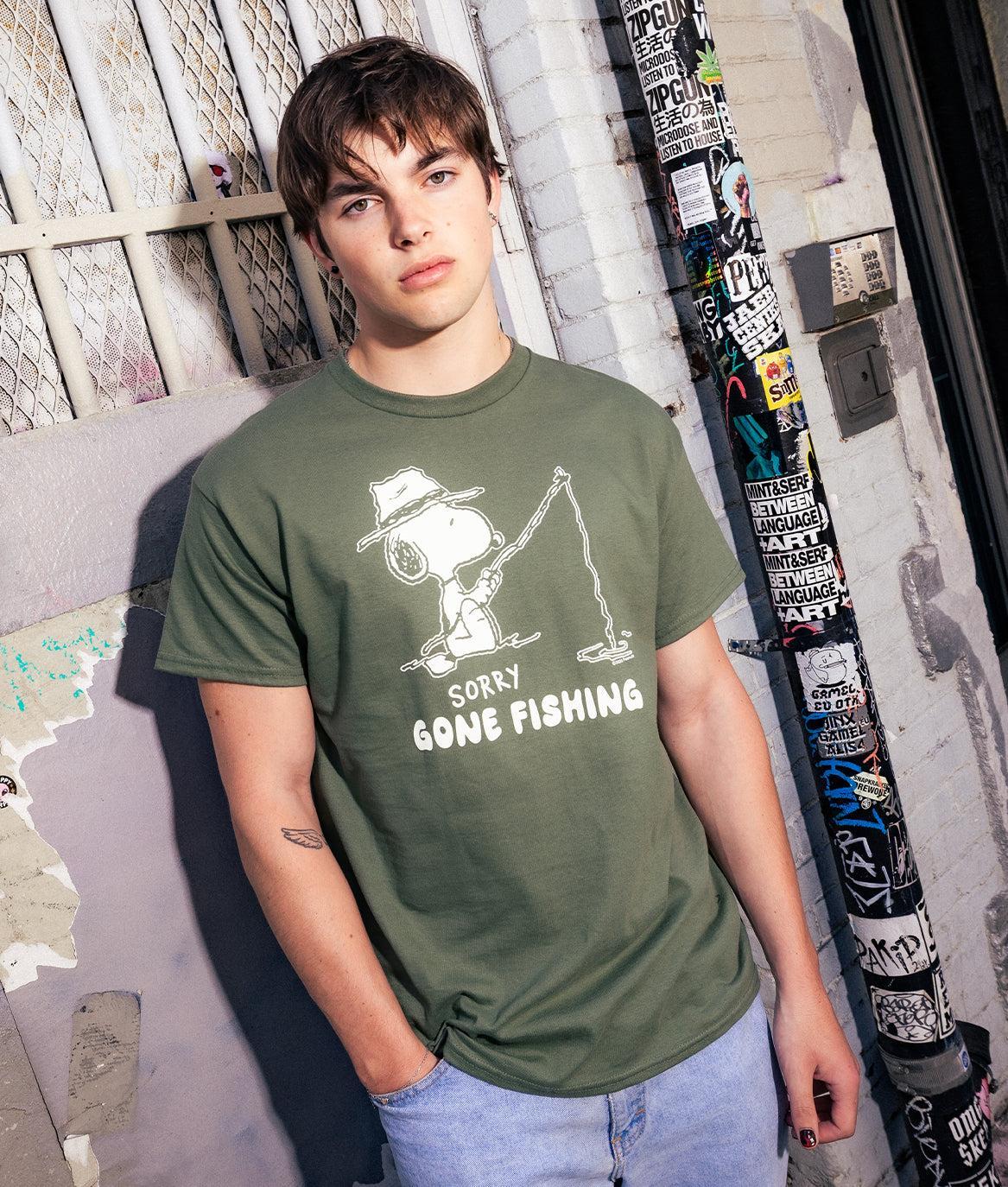 Peanuts Snoopy Gone Fishing Mens T-Shirt - - Riot Society