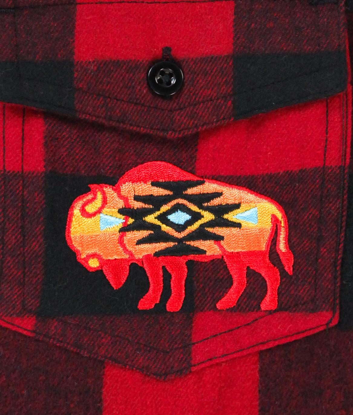 Native Buffalo Embroidered Unisex Premium Yarn-Dyed Long Sleeve Flannel Shirt - - Riot Society