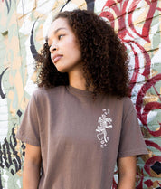 Tiger Cherry Blossoms Puff Boyfriend Tee - Espresso - - Riot Society