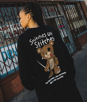 Dro x Riot Society Snitches Get Stitches Womens Long Sleeve Tee - - Riot Society