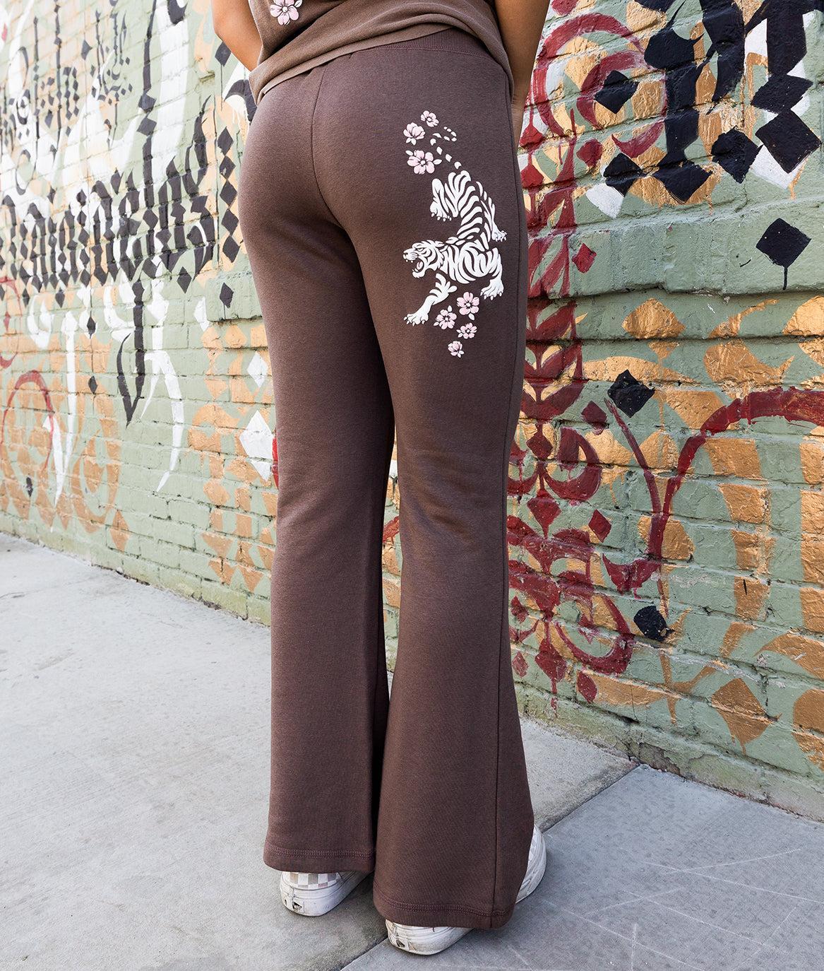 Tiger Cherry Blossoms Puff Womens Sweatpants - Brown - - Riot Society