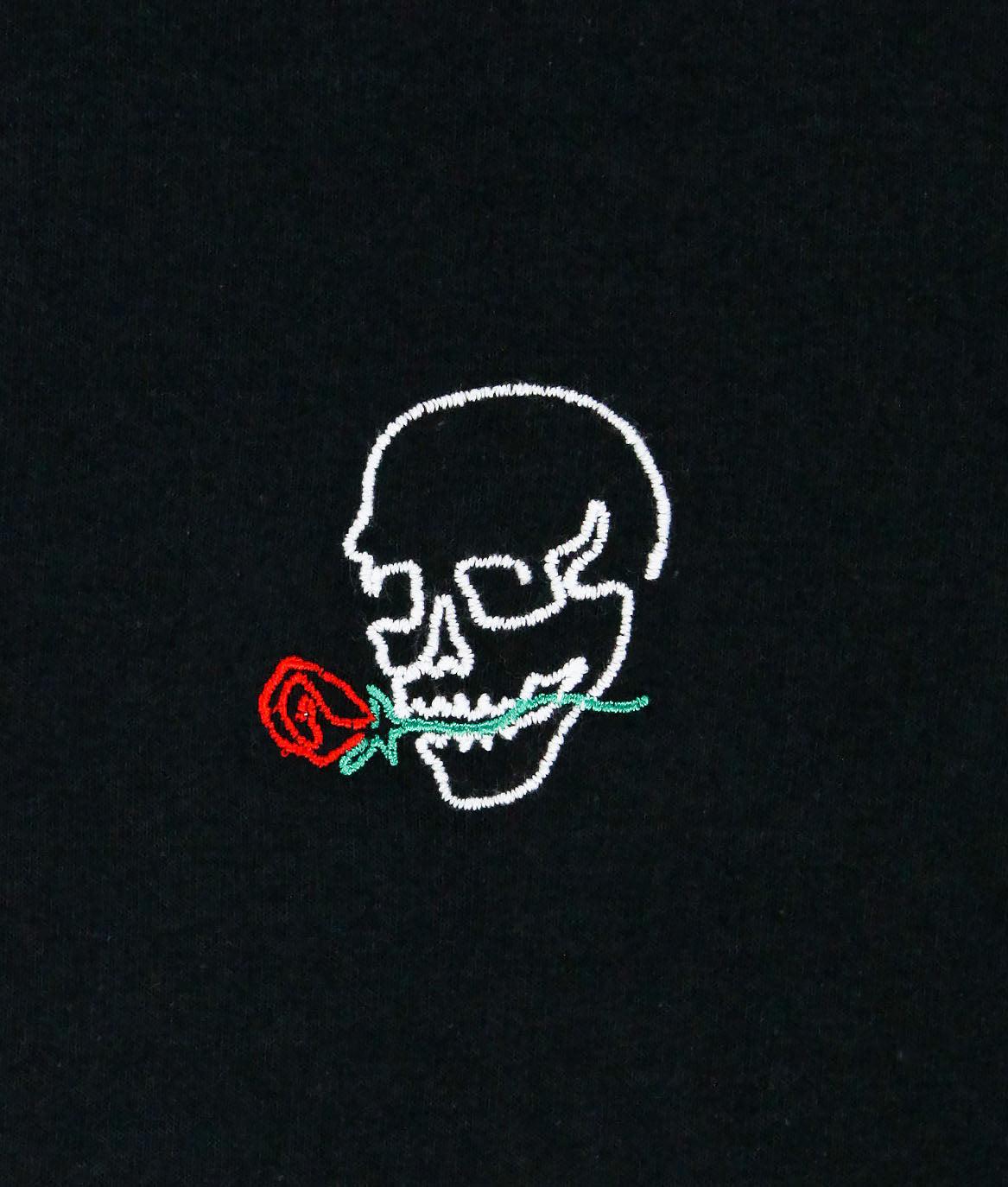 Skull Rose Outline Embroidered Mens T-Shirt - - Riot Society