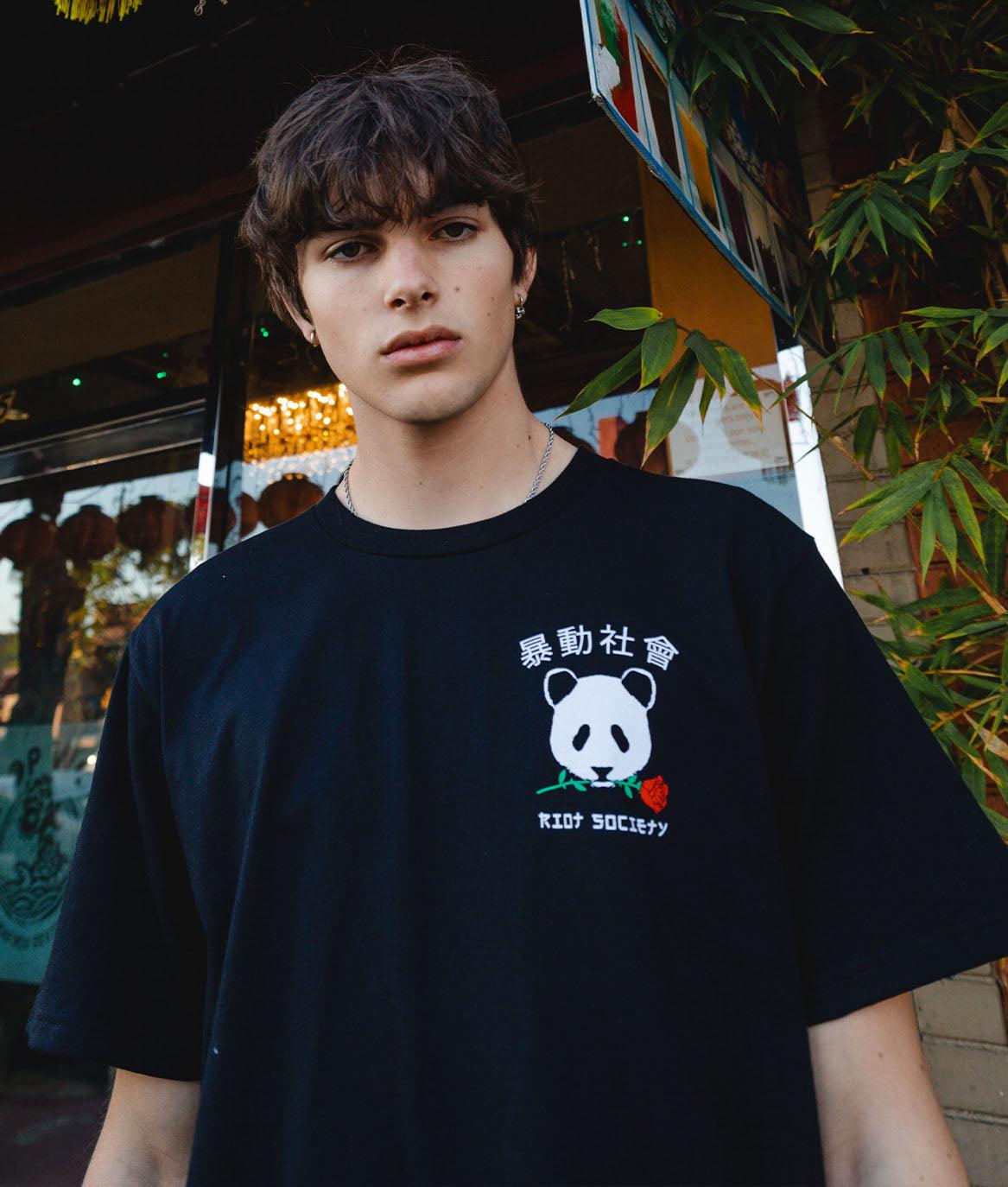 Panda Rose Mens T-Shirt - - Riot Society