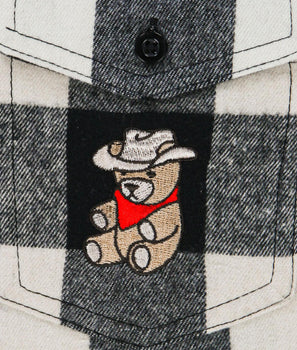 Teddy Bear Cowboy Embroidered Unisex Premium Yarn-Dyed Long Sleeve Flannel Shirt - - Riot Society