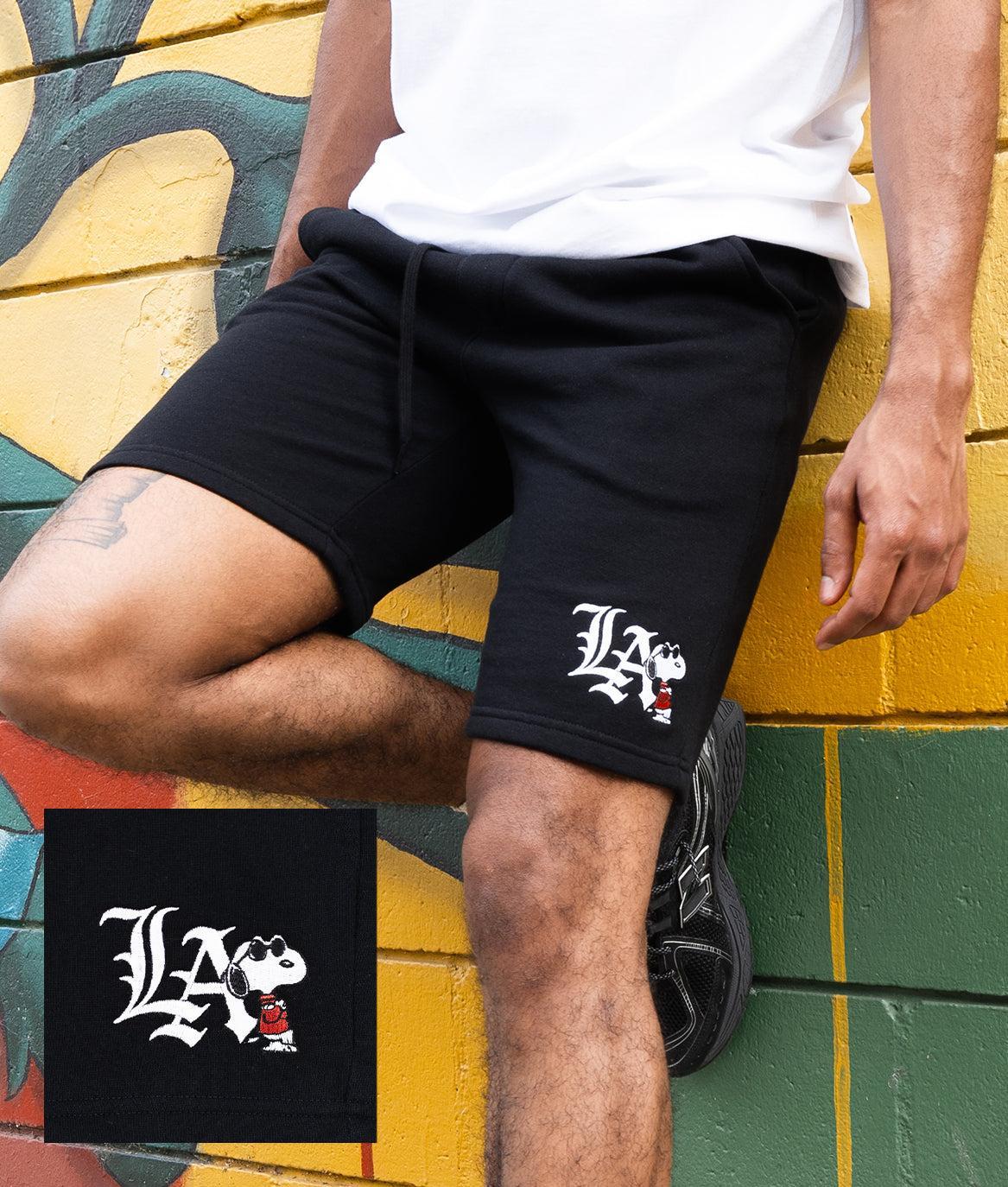 Peanuts Snoopy LA Chill Embroidered Mens Fleece Shorts - - Riot Society