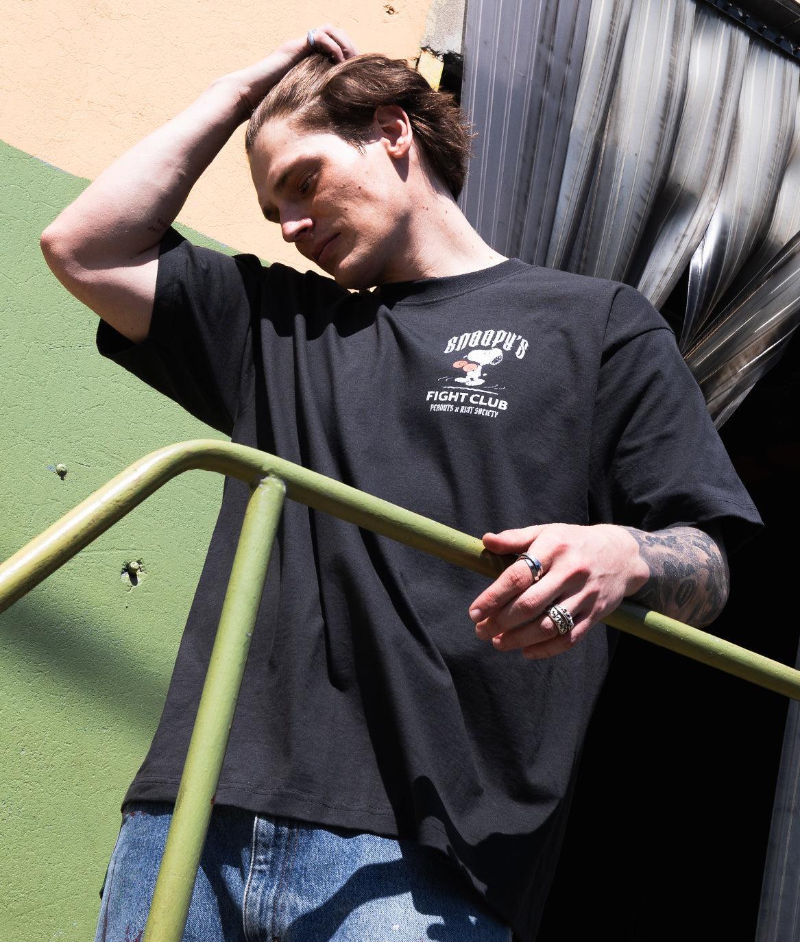 Peanuts Snoopy's Fight Club Undefeated Distressed Heavyweight Boxy Mens T-Shirt - - Riot Society