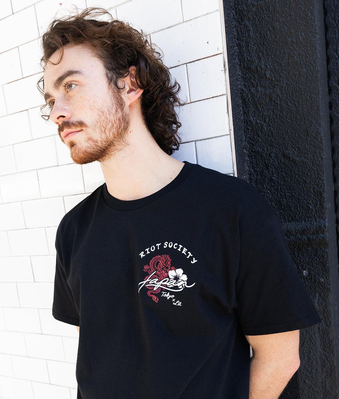 Geisha Samurai Dragon Tattoo Mens T-Shirt - - Riot Society