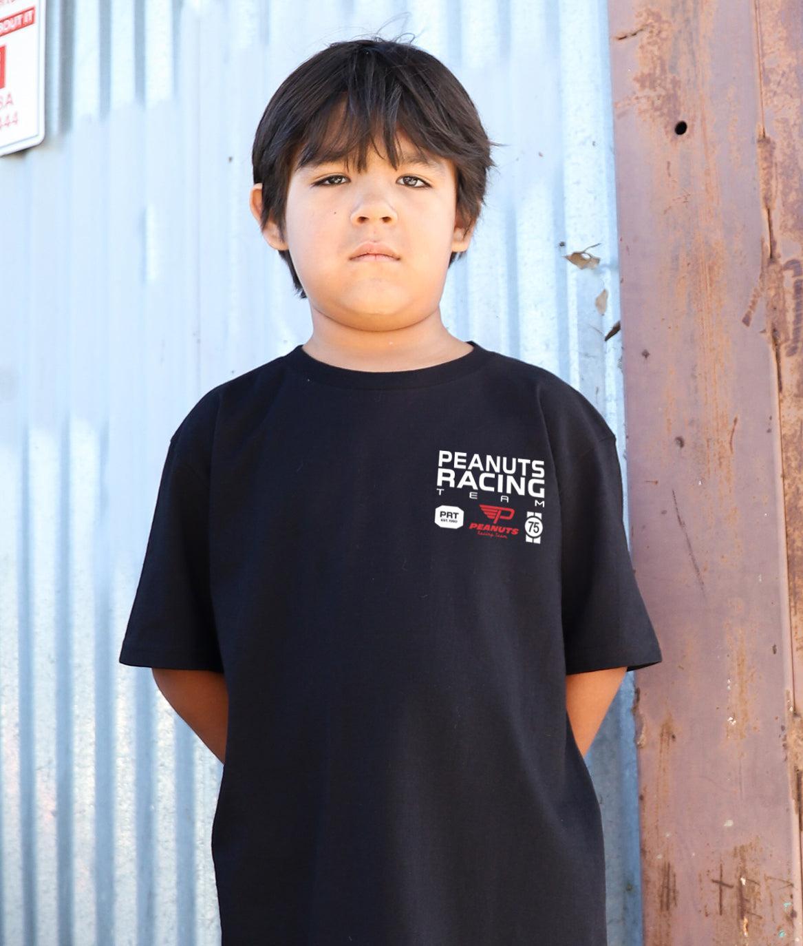 Peanuts Snoopy & Woodstock Racing Team Boys Tee - Black - - Riot Society