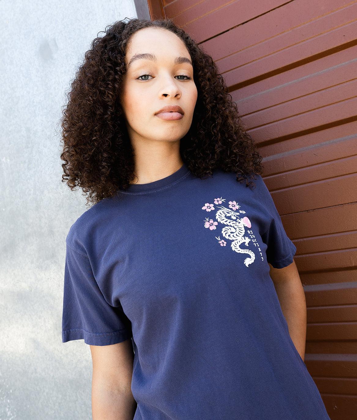 Dragon Cherry Blossoms 8 Ball Puff Boyfriend Tee - - Riot Society