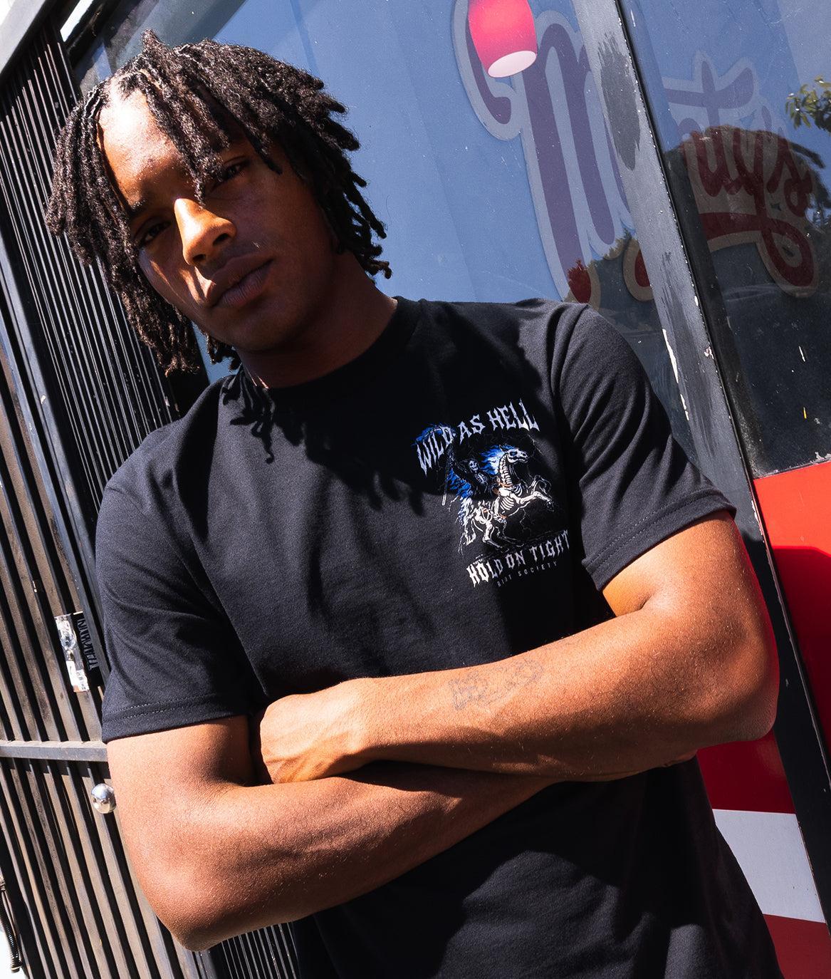 Wild As Hell Reaper Hold On Tight Mens T-Shirt - Black - - Riot Society