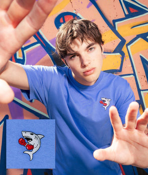 Boxing Shark Embroidered Mens T-Shirt Sale - - Riot Society