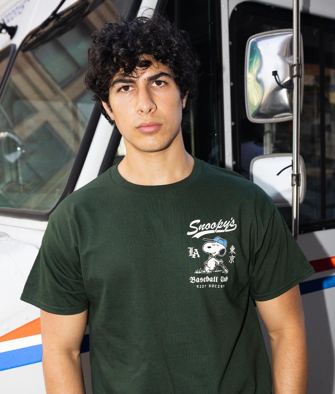 Peanuts Snoopy's Baseball Club Showtime Mens T-Shirt - Forest Green - - Riot Society