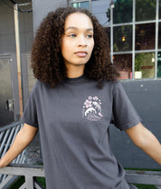 Koi Cherry Blossoms Wave Puff Boyfriend Tee - Graphite - - Riot Society