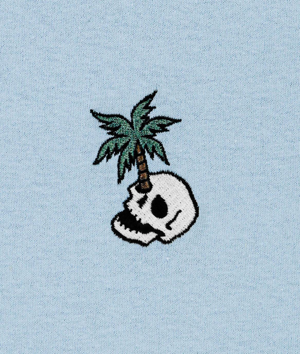 Palm Tree Skull Embroidered Womens Tee - - Riot Society