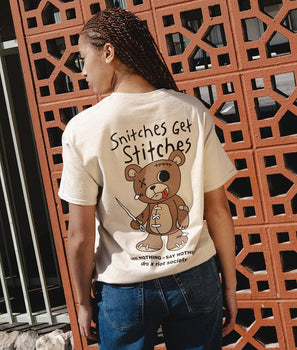Dro x Riot Society Snitches Get Stitches Womens Tee - - Riot Society
