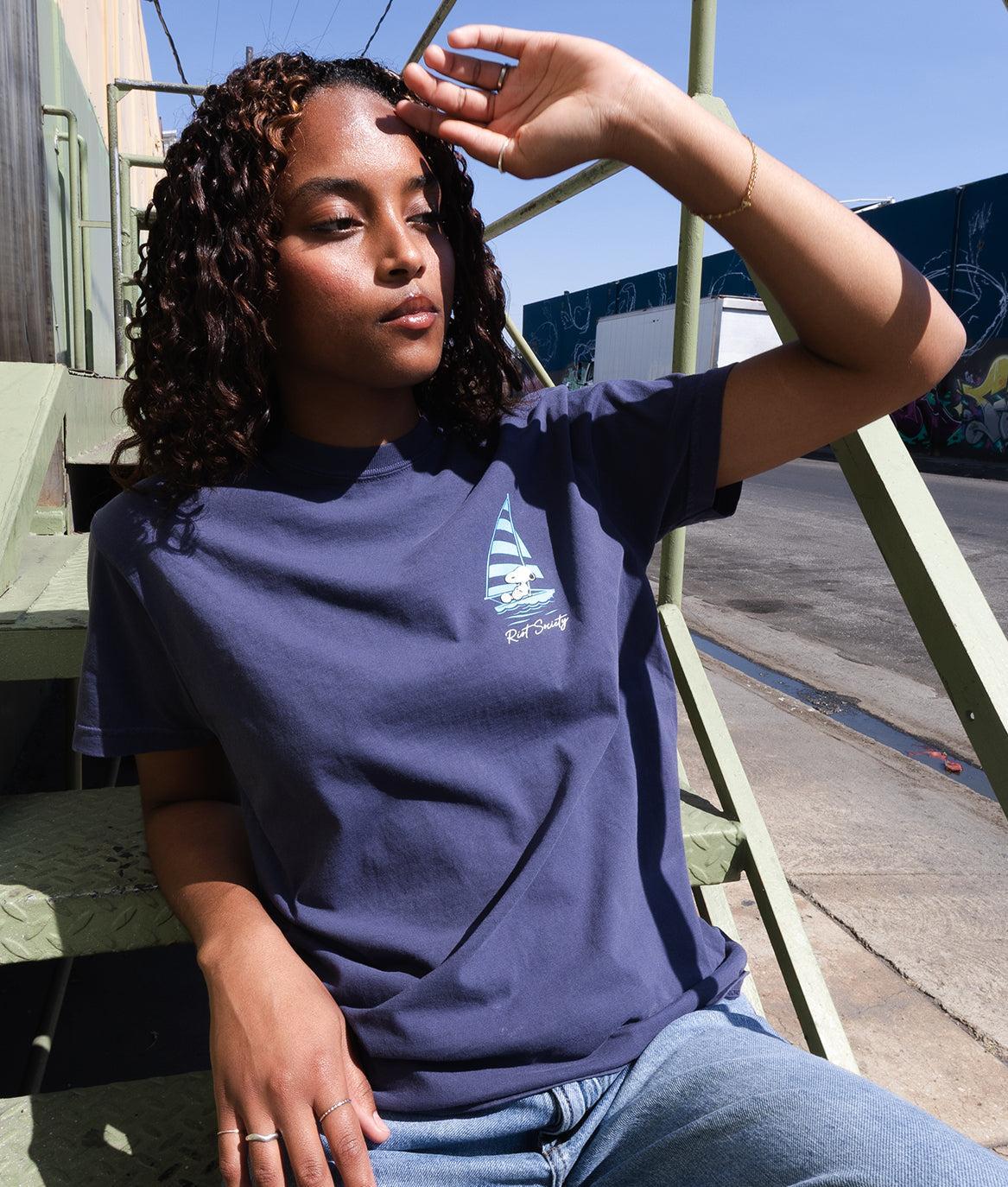 Peanuts Snoopy's Sailing Club Puff Boyfriend Tee - - Riot Society