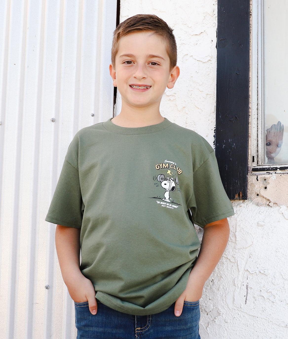 Peanuts Snoopy's Gym Club Kids Tee - Military Green - - Riot Society
