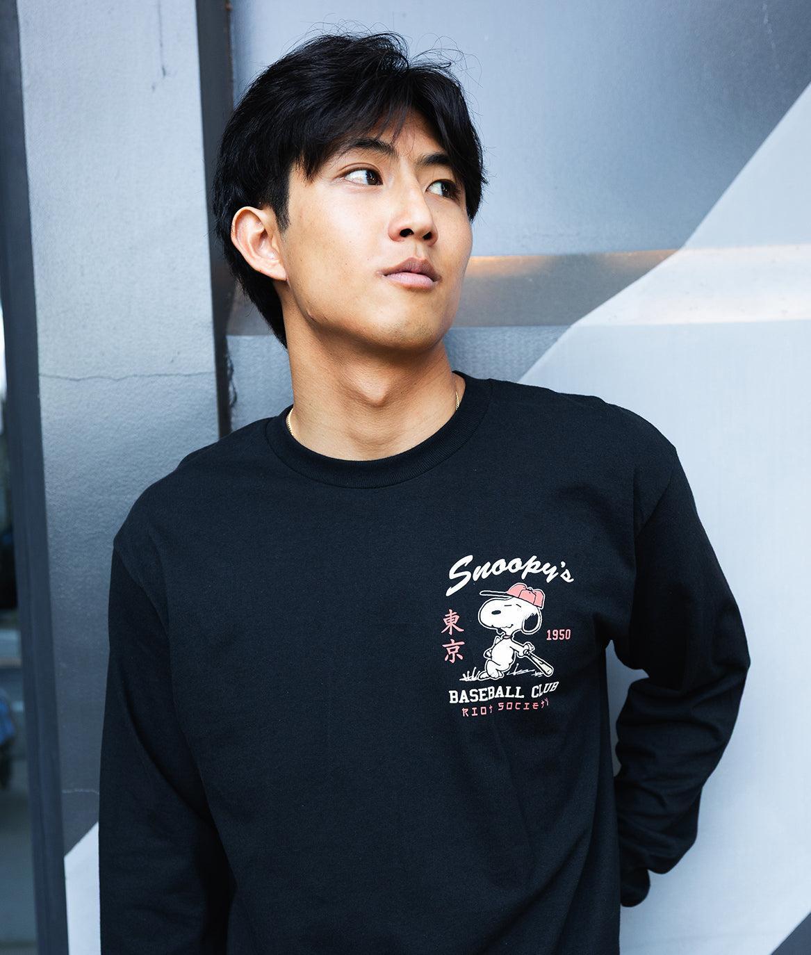 Peanuts Snoopy's Baseball Club Mens Long Sleeve T-Shirt - - Riot Society