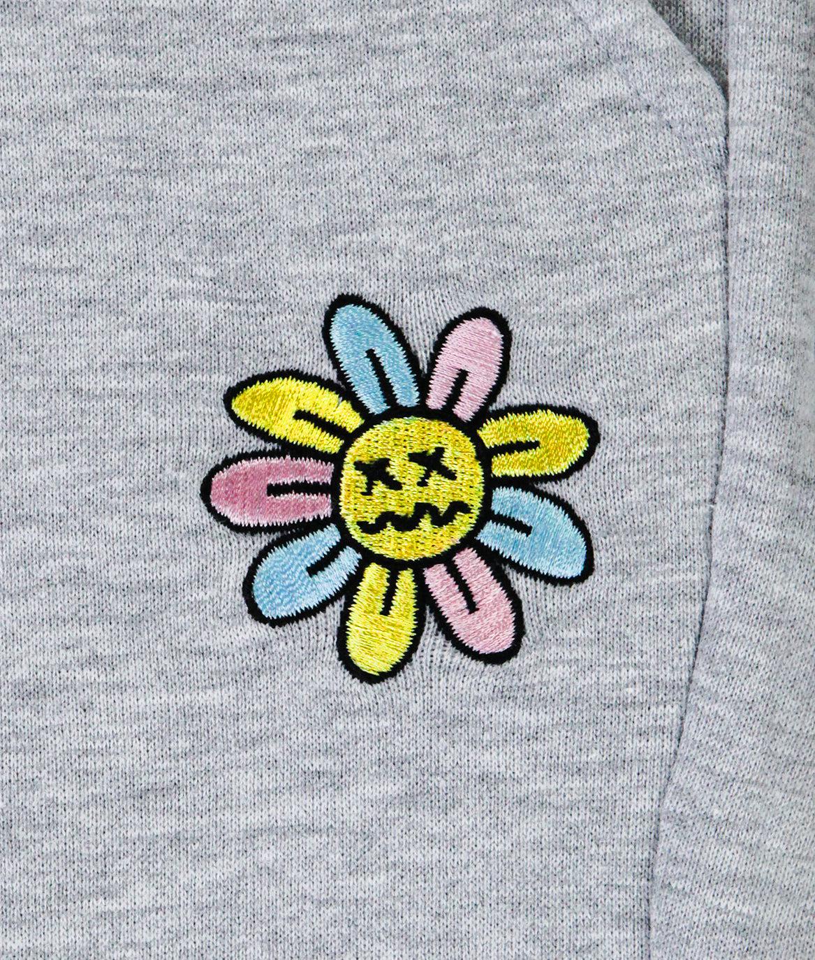 Woozy Face Flower Embroidered Unisex Joggers - - Riot Society