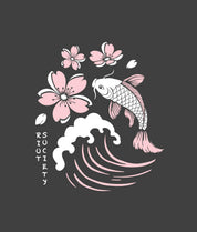 Koi Cherry Blossoms Wave Puff Boyfriend Tee - Graphite - - Riot Society