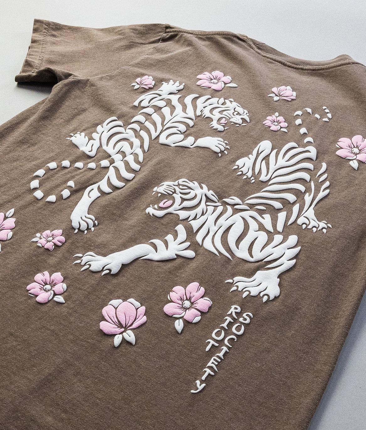 Tiger Cherry Blossoms Puff Premium Wash Boyfriend Tee - - Riot Society