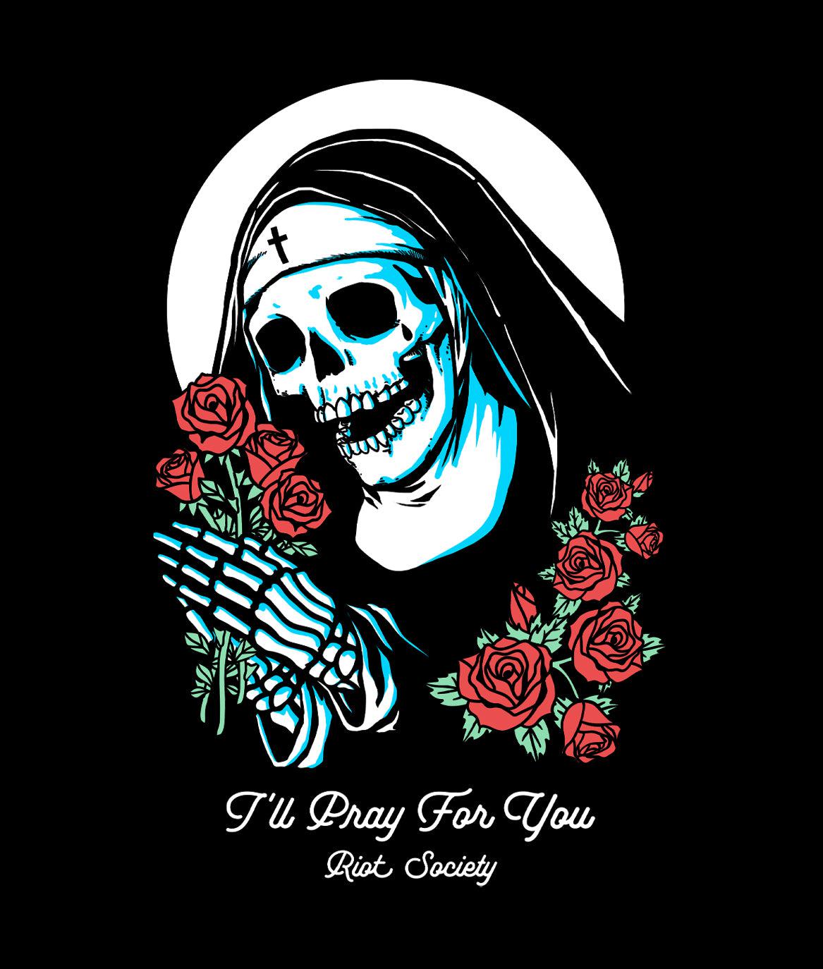 I'll Pray For You Skeleton Roses Boyfriend Tee - - Riot Society