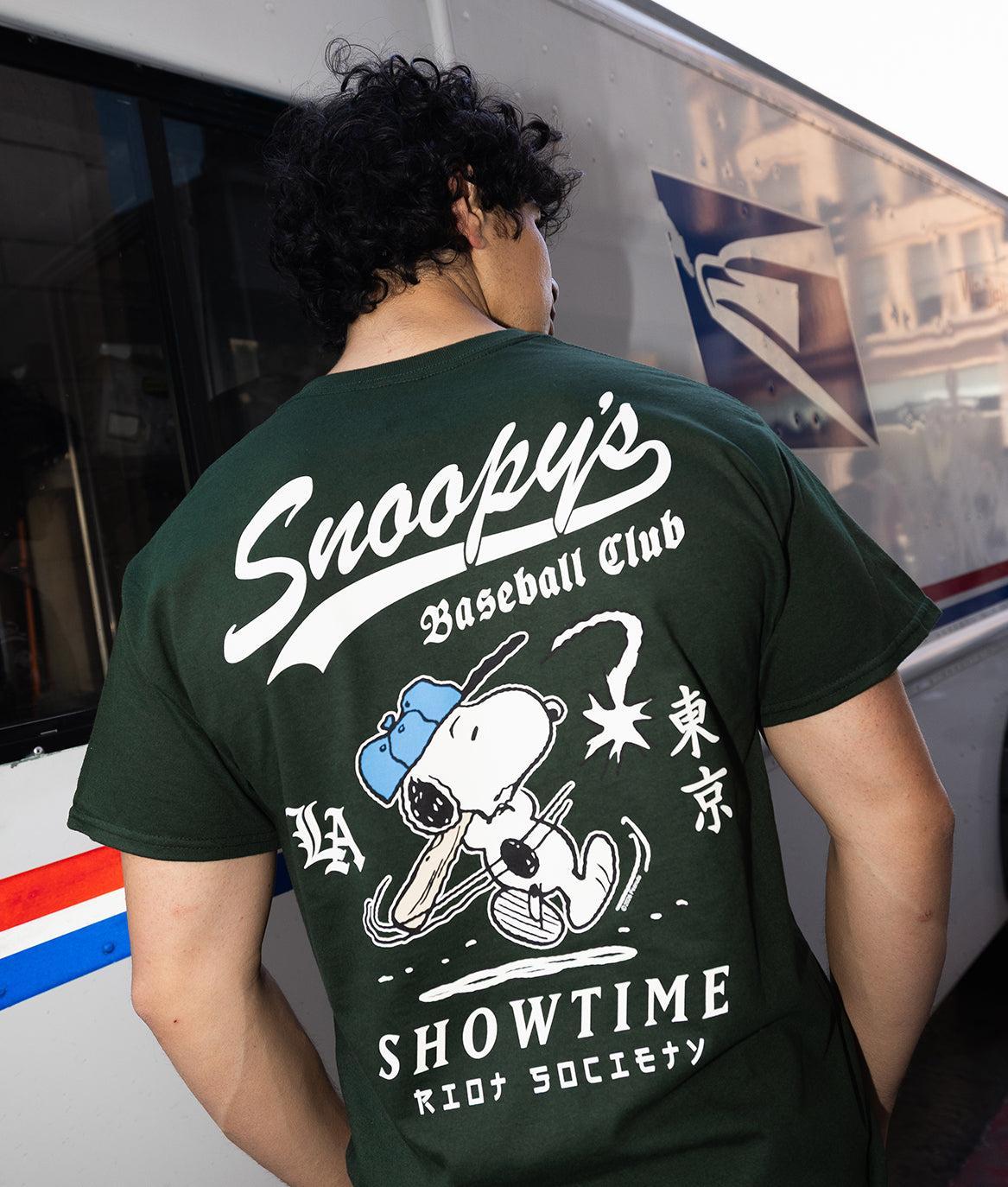 Peanuts Snoopy's Baseball Club Showtime Mens T-Shirt - Forest Green - - Riot Society