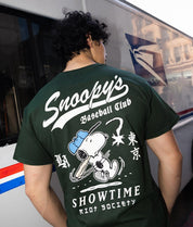 Peanuts Snoopy's Baseball Club Showtime Mens T-Shirt - Forest Green - - Riot Society