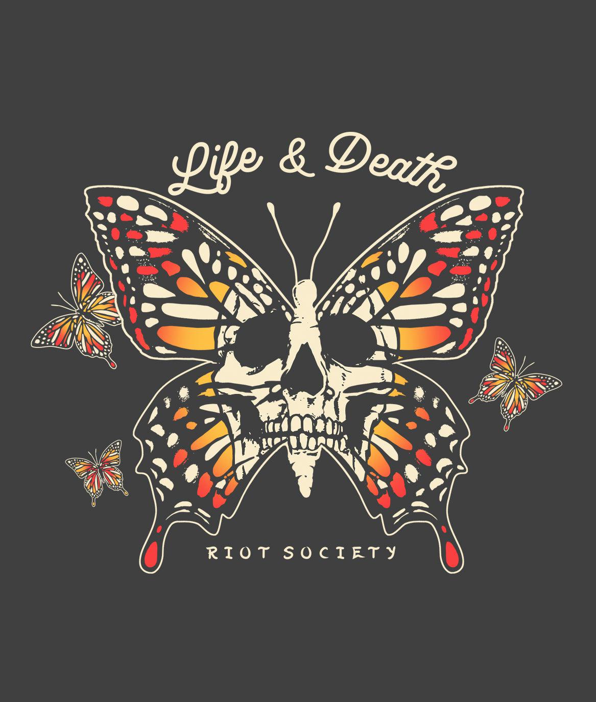 Life & Death Skull Butterfly Boyfriend Tee - - Riot Society