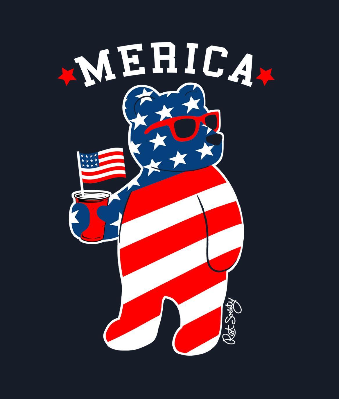 Merica Riot Bear Mens T-Shirt - Navy - - Riot Society