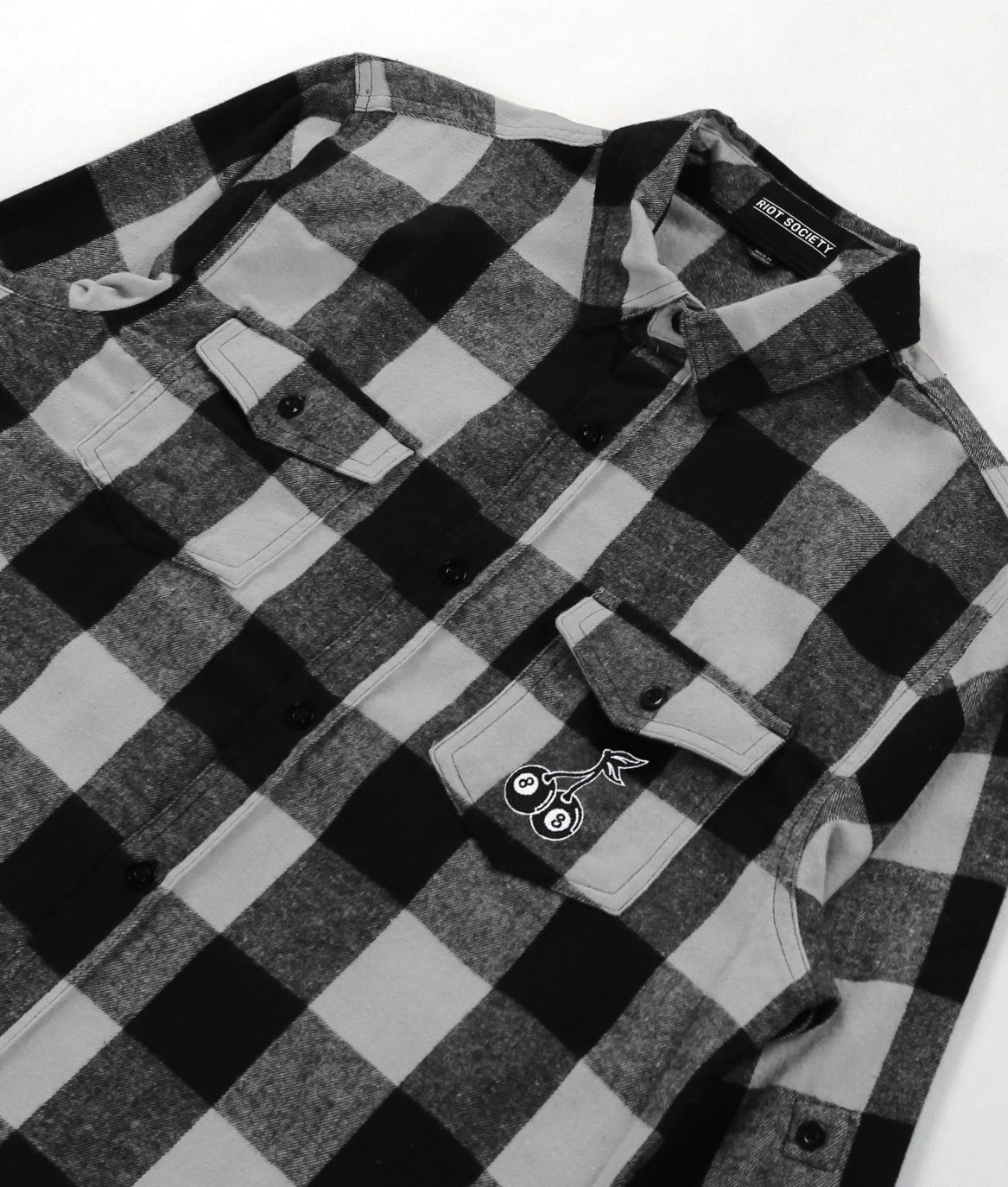 8 Ball Cherries Embroidered Mens Premium Yarn-Dyed Long Sleeve Flannel Shirt Sale - - Riot Society