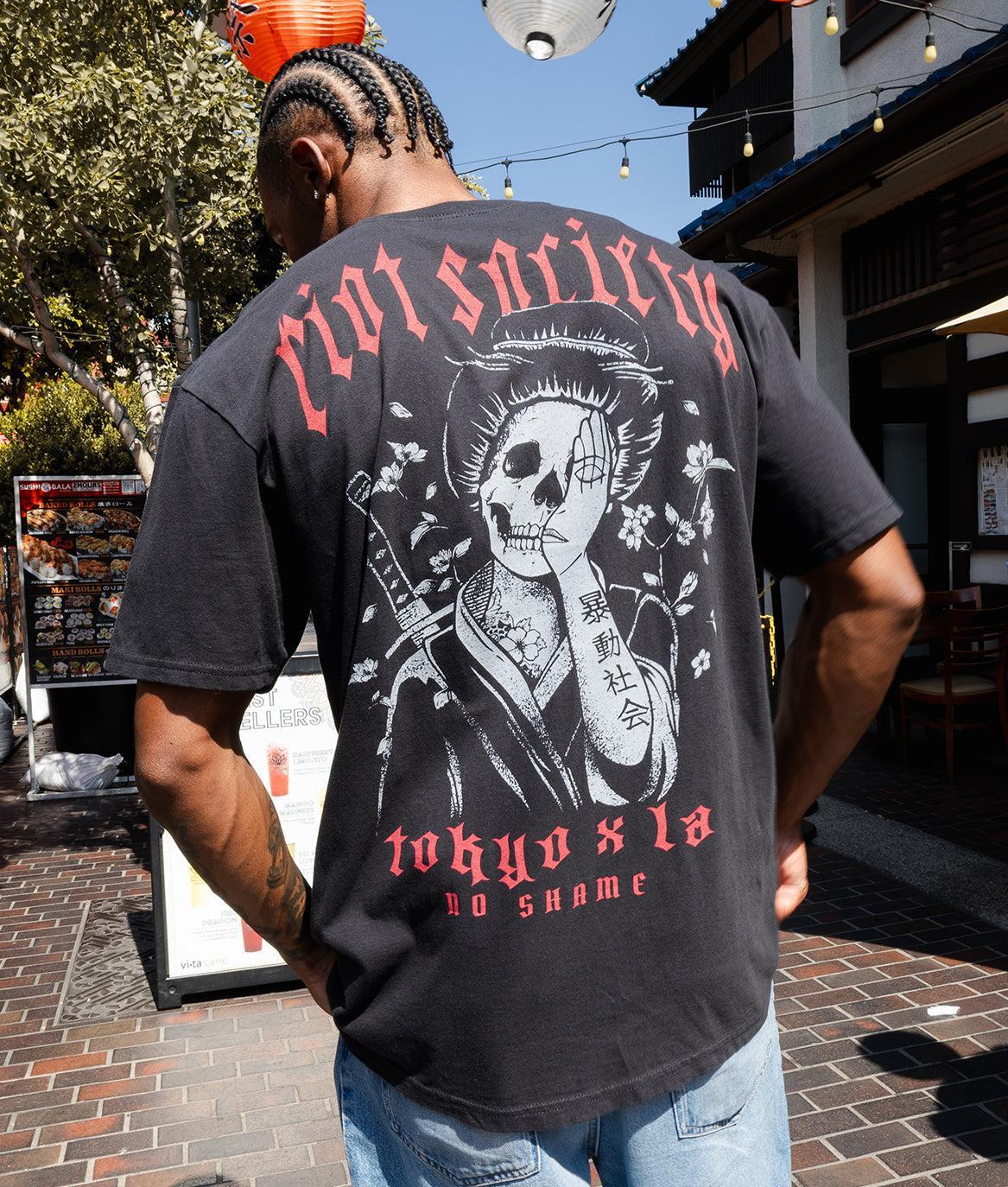 Geisha Shame Distressed Premium Wash Mens T-Shirt - - Riot Society