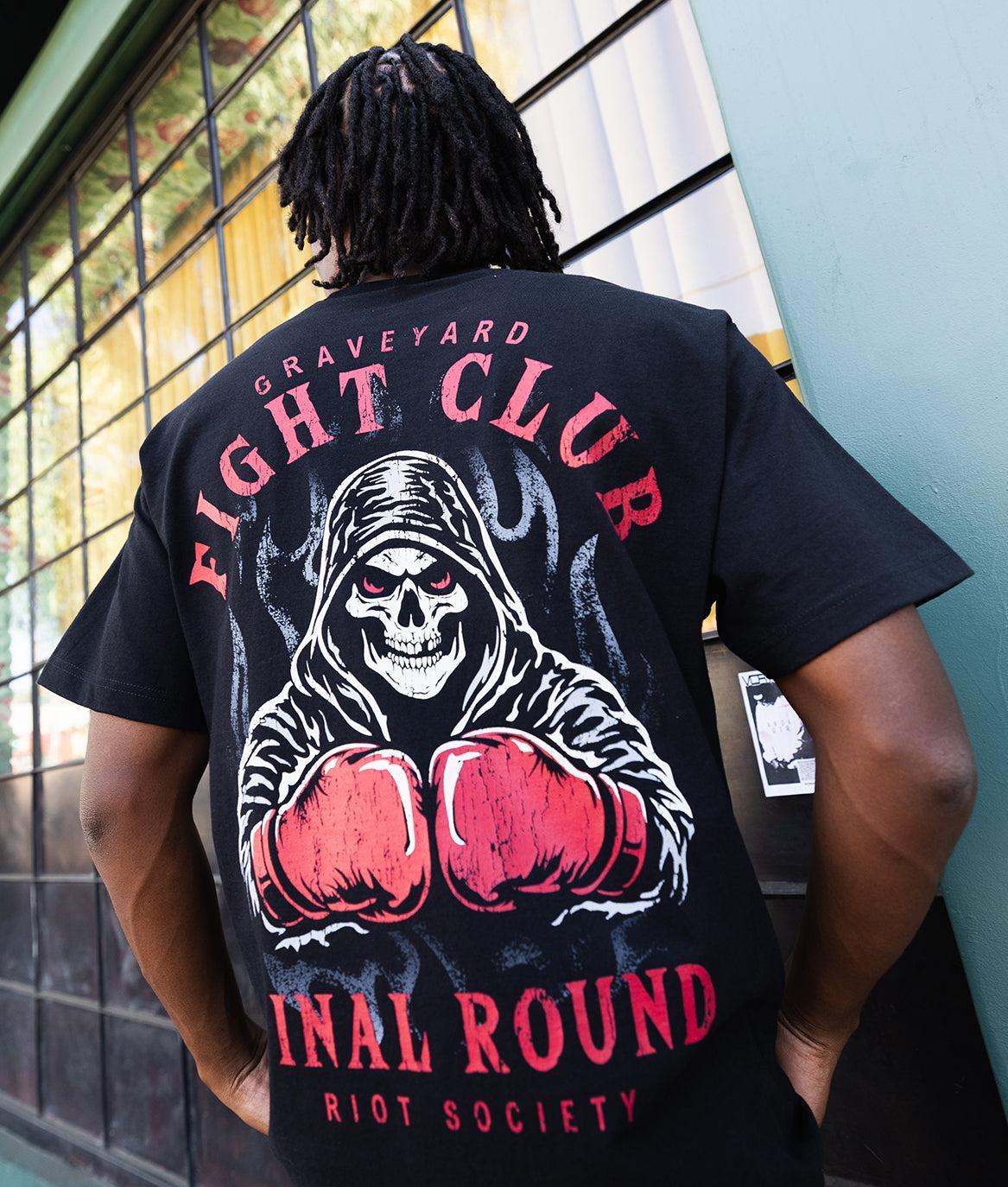 Reaper Graveyard Fight Club Heavyweight Boxy Mens T-Shirt - Jet Black - - Riot Society