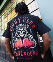 Reaper Graveyard Fight Club Heavyweight Boxy Mens T-Shirt - Jet Black - - Riot Society
