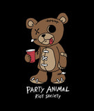 Party Animal Teddy Bear Boys Tee - - Riot Society