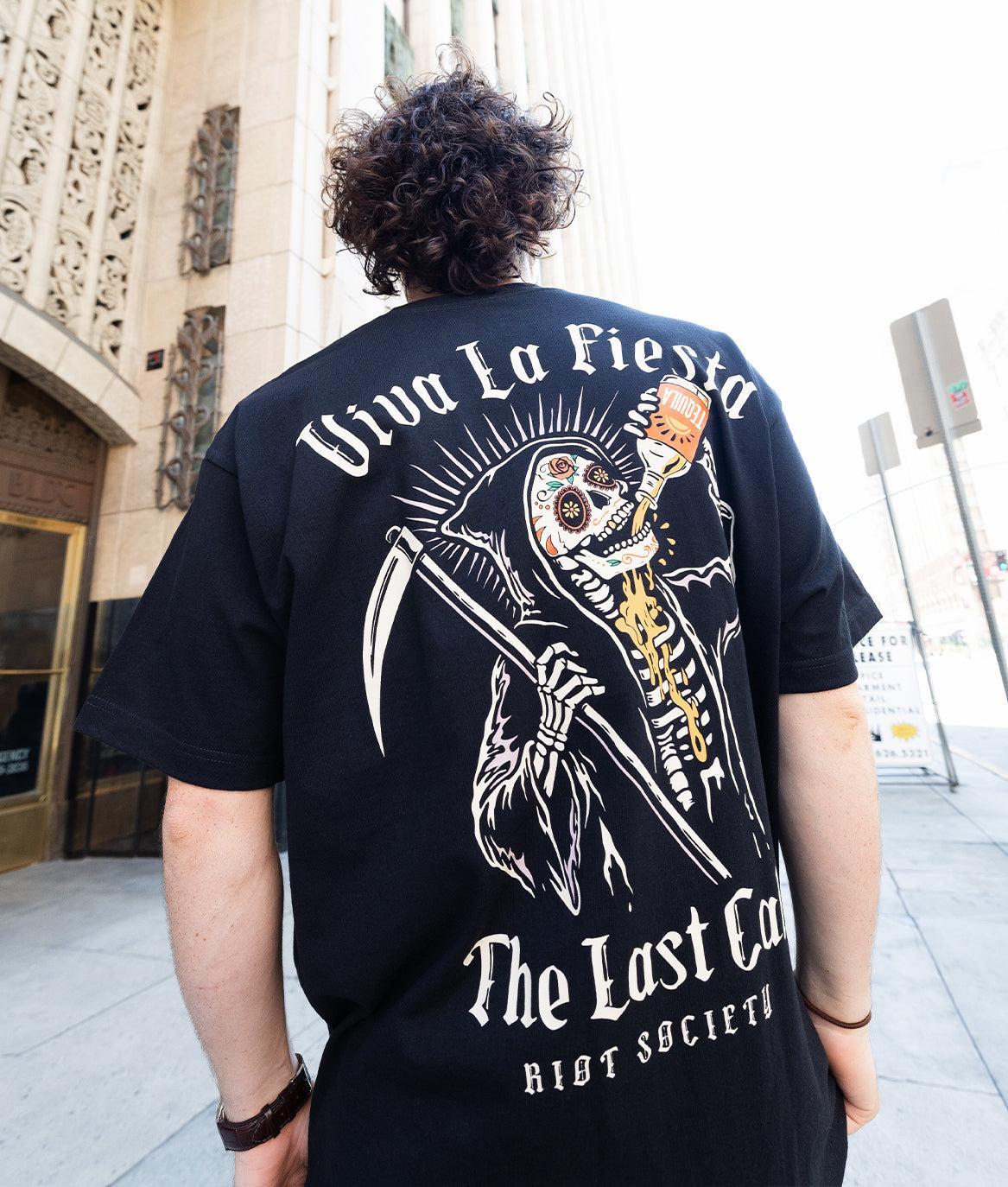 Viva La Fiesta Last Call Reaper Heavyweight Boxy Mens T-Shirt - Jet Black - - Riot Society