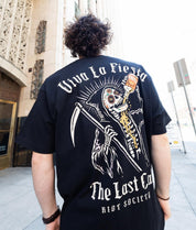 Viva La Fiesta Last Call Reaper Heavyweight Boxy Mens T-Shirt - Jet Black - - Riot Society